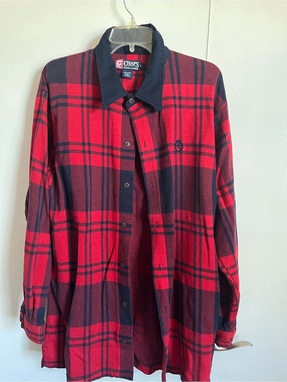 Chaps Red and Black Plaid Long-Sleeve Button-Up Shirt